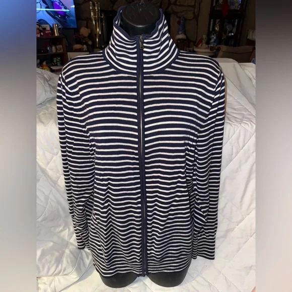Talbots Striped Knit Zip Front Jacket - Picture 1 of 8